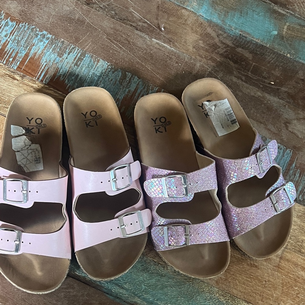Yoki Pastel Pink and Glittery Purple Sandals